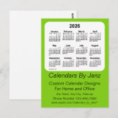 2026 Geelgroene Zakelijke Kalender van Janz Briefkaart (Voorkant / Achterkant)