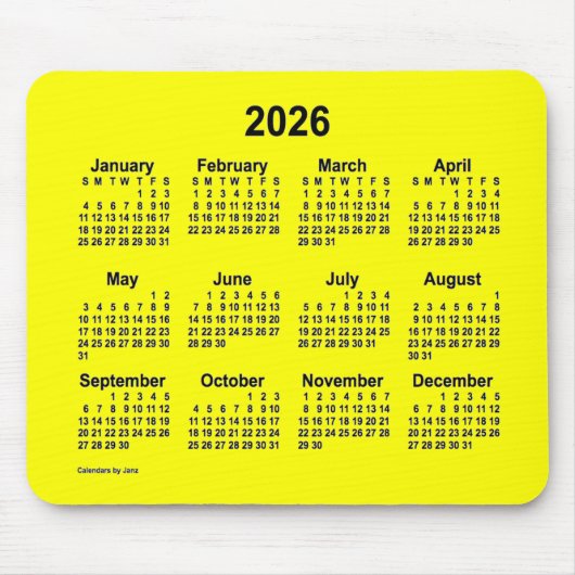 2026 Gele kalender door Janz-Muismat Muismat (Voorkant)
