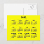 2026 Gele mini-kalender van Janz Briefkaart (Voorkant / Achterkant)