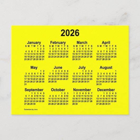 2026 Gele mini-kalender van Janz Briefkaart (Voorkant)