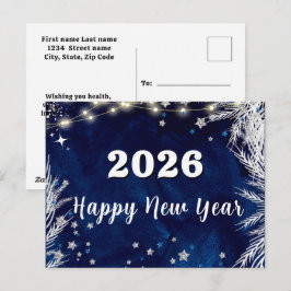2026, Gelukkig Nieuwjaar! Blauwe vakantie Vrolijk  Briefkaart