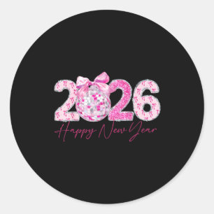 2026 Gelukkig Nieuwjaar Boog Patch Disco Bal Ronde Sticker