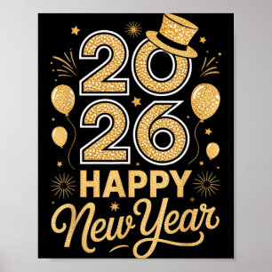 2026 Gelukkig Nieuwjaar Feestelijke Hoed Ballon Vu Poster