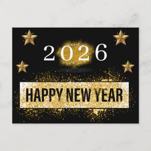 2026, Gelukkig Nieuwjaar ! Gold Glitter Stars Briefkaart