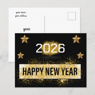 2026, Gelukkig Nieuwjaar ! Gouden Glitter Shiny St Briefkaart