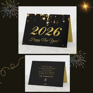 2026, Gelukkig nieuwjaar! gouden sterren Kerstgroe Kaart