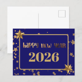 2026, Gelukkig Nieuwjaar!gouden sterren & marine a Briefkaart