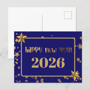 2026, Gelukkig Nieuwjaar!gouden sterren & marine a Briefkaart