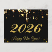 2026, Gelukkig Nieuwjaar!gouden sterren & zwarte a Briefkaart (Voorkant)