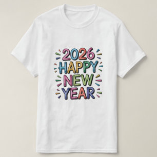 2026 Gelukkig Nieuwjaar T‑Shirt – Kleurrijke Typog T-shirt