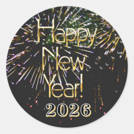 2026, Gelukkig Nieuwjaar! vakantie Vuurwerk Vrolij Ronde Sticker