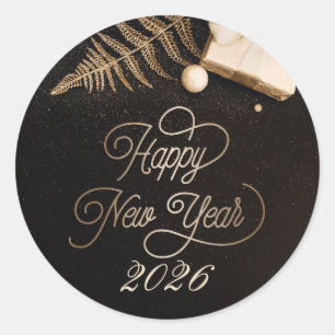 2026 Gelukkig Nieuwjaar Zwart Custom Gold Business Ronde Sticker