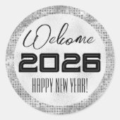 2026 Gelukkig Nieuwjaar Zwart & Zilver Diamanten Ronde Sticker (Voorkant)