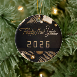 2026 Gelukkig Nieuwjaar  Zwarte Aangepaste GEZINSF Keramisch Ornament