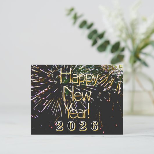 2026, Gelukkige nieuwjaarsvakantie Vuurwerk Vrolij Briefkaart (Staand voorkant)