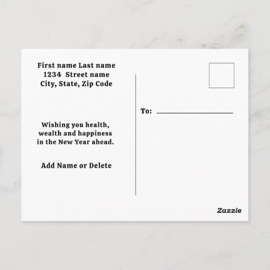 2026, Gelukkige nieuwjaarsvakantie Vuurwerk Vrolij Briefkaart (Achterkant)