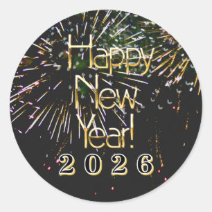 2026, Gelukkige nieuwjaarsvakantie Vuurwerk Vrolij Ronde Sticker