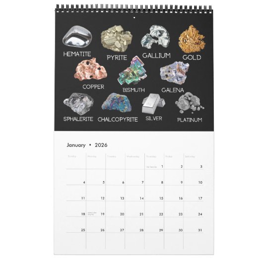 2026 Gem & Mineral Crystals Gemstones Geologist Kalender (Jan 2026)