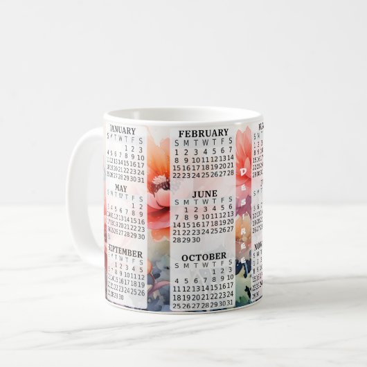 2026 Gepersonaliseerde 11 oz. kalender keramische Koffiemok (Voorkant links)