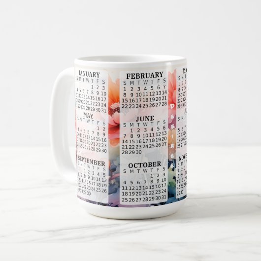 2026 Gepersonaliseerde 15 oz. kalender keramische  Koffiemok (Voorkant links)