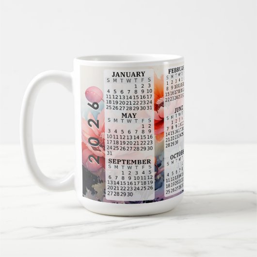 2026 Gepersonaliseerde 15 oz. kalender keramische  Koffiemok (Links)