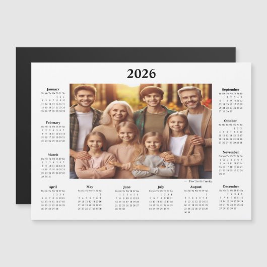 2026 Gepersonaliseerde Fotokalender Magneet (Voorkant / Achterkant)