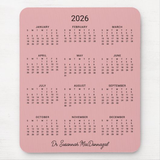 2026 gepersonaliseerde minimalistische roze bureau muismat (Voorkant)