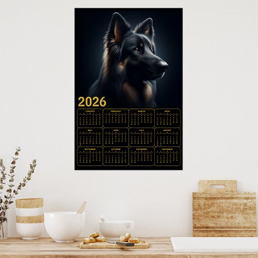 2026 German Shepherd Calendar – Bold Portrait  Poster (Keuken)
