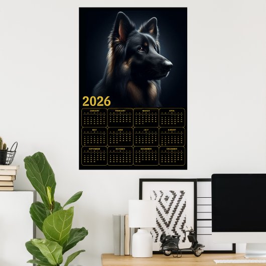 2026 German Shepherd Calendar – Bold Portrait  Poster (Thuiskantoor)