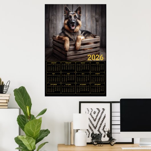 2026 German Shepherd Calendar Poster (Thuiskantoor)