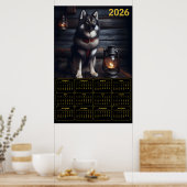 2026 German Shepherd Calendar Rustic Cabin Poster (Keuken)