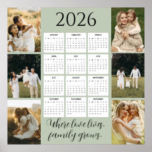 2026 Gezinskcalender met ruimte voor 6 portretten Poster