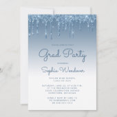 2026 Glam Blauw Glitter Drip Foto Afstuderen Kaart (Voorkant)