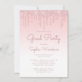 2026 Glam Blush Roze Glitter Drip Foto Afstuderen Kaart (Voorkant)