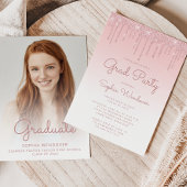 2026 Glam Blush Roze Glitter Drip Foto Afstuderen Kaart