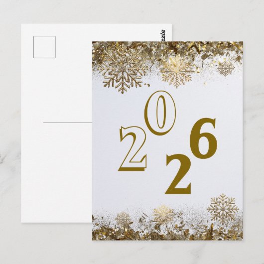 2026 Gold Glitter Snowflake New Year logo company  Briefkaart (Voorkant / Achterkant)
