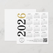 2026 Gold White Calendar Logo QR Code Zakelijk Feestdagenkaart (Voorkant / Achterkant)