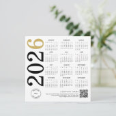 2026 Gold White Calendar Logo QR Code Zakelijk Feestdagenkaart (Staand voorkant)