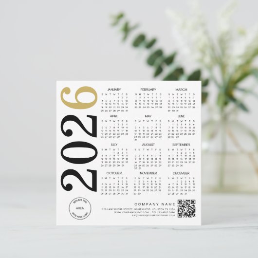 2026 Gold White Calendar Logo QR Code Zakelijk Feestdagenkaart (Staand voorkant)
