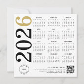 2026 Gold White Calendar Logo QR Code Zakelijk Feestdagenkaart (Voorkant)