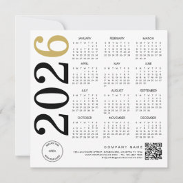 2026 Gold White Calendar Logo QR Code Zakelijk Feestdagenkaart