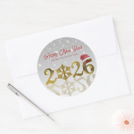 2026 Golden New Year with Snowflake and Santa Hat Ronde Sticker
