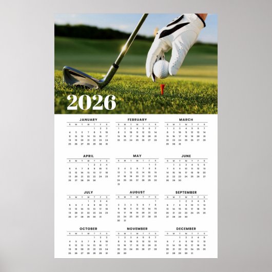 2026 Golfkalender met Tee-Off Fotografie Poster (Voorkant)