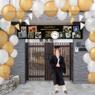 2026 Goud Schets 10 Foto Collage Afstudeerfeest Spandoek
