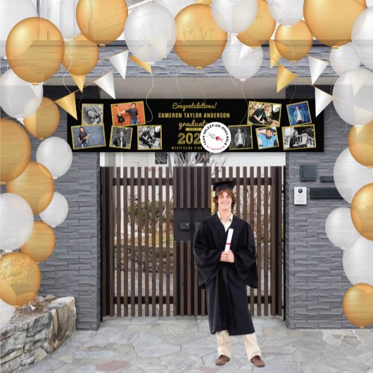 2026 Goud Schets 10 Foto Collage Afstudeerfeest Spandoek