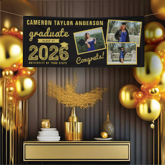 2026 Goud Schets 3 Foto Collage Modern Afstudeerfe Spandoek