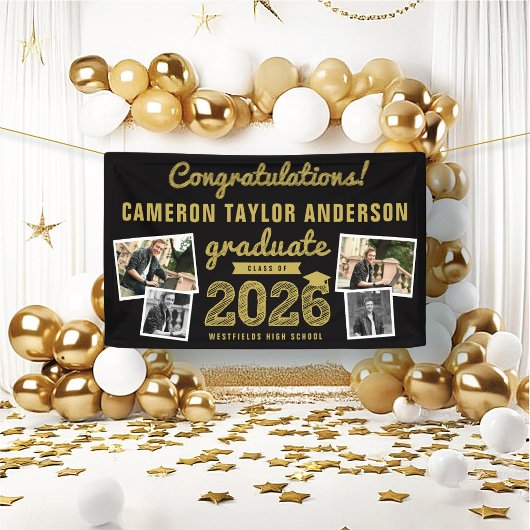 2026 Goud Schets 4 Foto Congrats Afstudeerfeest Spandoek