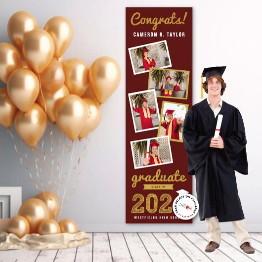 2026 Goud Schets 5 Foto Modern Afstudeerfeest Spandoek