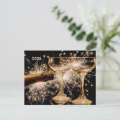 2026 Gouden/Zwarte Champagneglazen Feestdagenkaart (Staand voorkant)