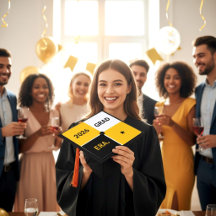 2026 Grad Era Zwart Goud Witte Ster Afstudeerhoedj
